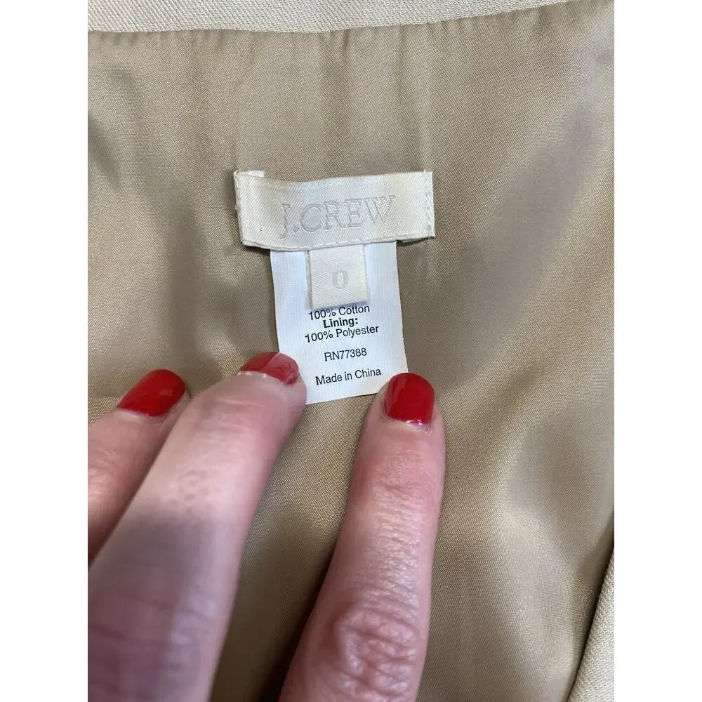 J.CREW Dress Womens 0 Tan Cotton Stretch Cap Sleeve V-Neck Suiting Career Mini